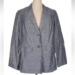 Lane Bryant Blue Grey Chambray Linen Long-Sleeve Blazer Jacket Plus Size 16